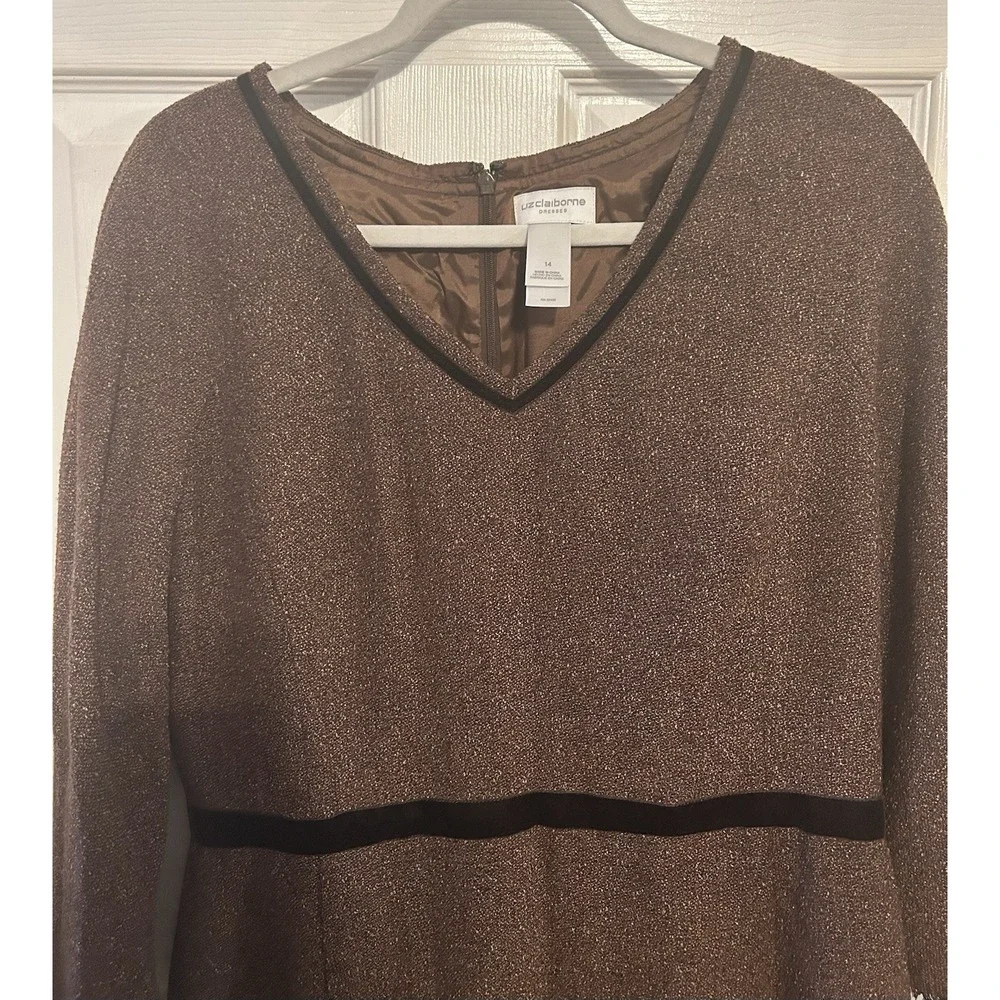 Vintage Liz Claiborne Size 14 Tweed Dress,‎ Brown/Black Office Church Chic - Picture 5 of 10